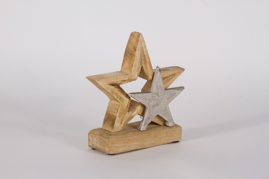 Preview: Stern aus Holz und Metall auf Sockel