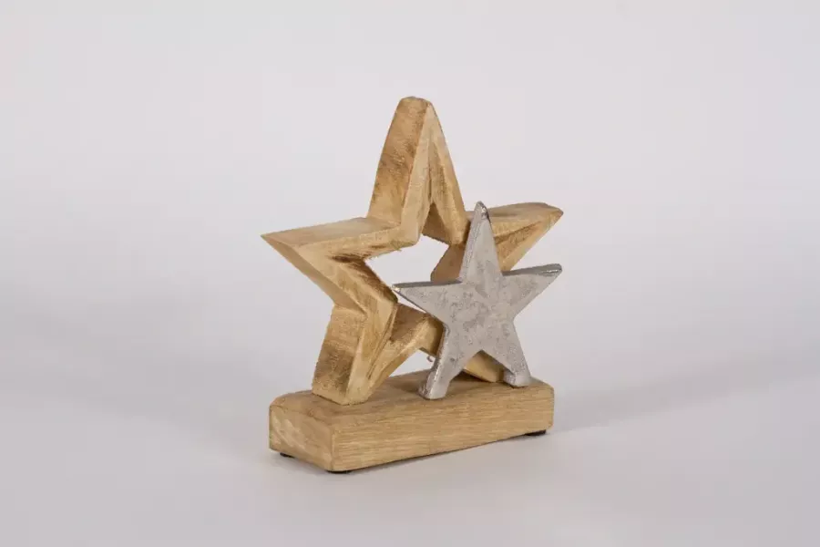 Preview: Stern aus Holz und Metall auf Sockel