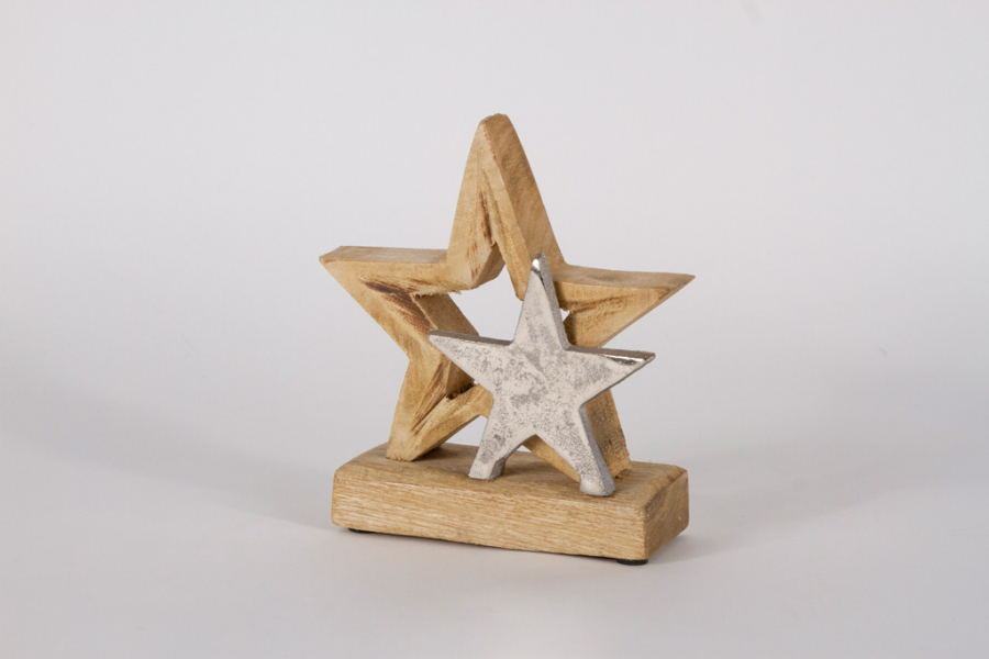 Preview: Stern aus Holz und Metall auf Sockel