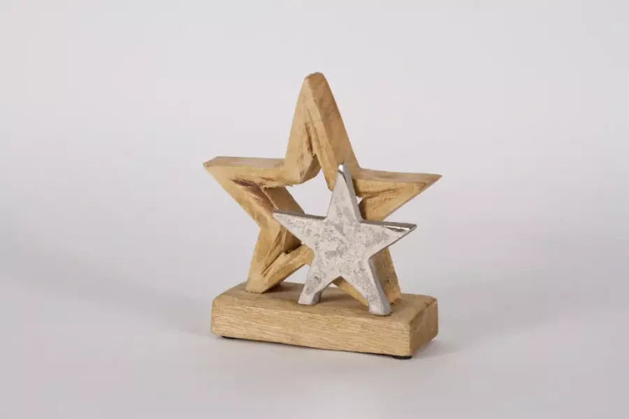 Preview: Stern aus Holz und Metall auf Sockel