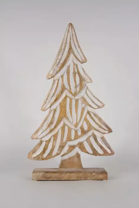 Preview: Tannenbaum aus Mangoholz weiß – 50 cm hohe Weihnachtsdeko für festliche Atmosphäre