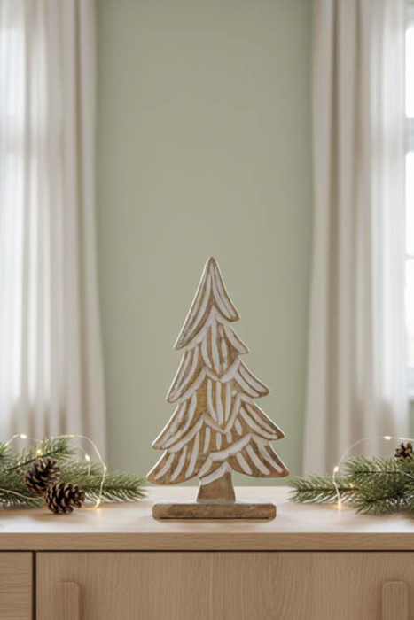 Eleganter Tannenbaum aus Mangoholz in Weiß – stilvolle Dekoration für Ihr Zuhause