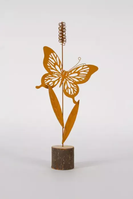 Preview: Schmetterling auf Holzstamm Edelrost – Frühlingshafte Gartendeko