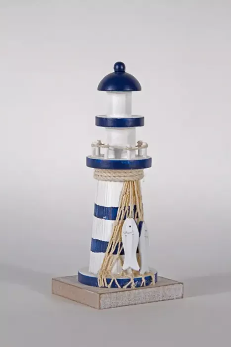Preview: Blauer Leuchtturm aus Holz – maritime Dekoration für Wohnräume