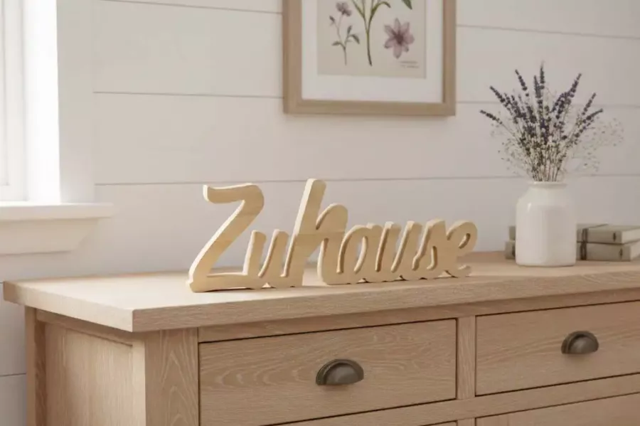 Holzschriftzug Zuhause als gemütliches Wohnaccessoire