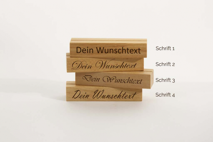 Personalisierter Kartenhalter Mini aus unbehandeltem Buchenholz – ideal für Hochzeiten und Events