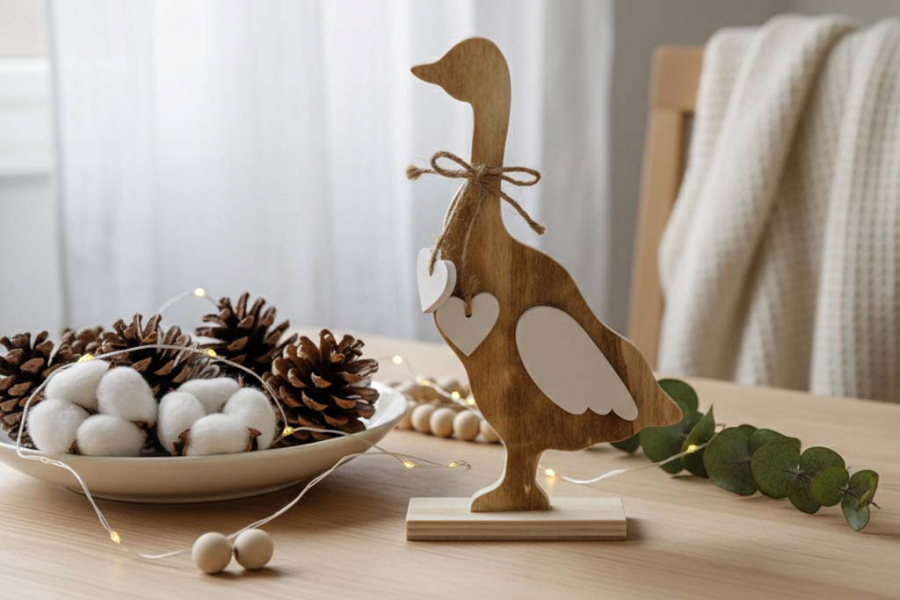 Preview: Natürliche Dekofigur: Gans aus Holz – ideale Geschenkidee für Frühlingsfreunde.