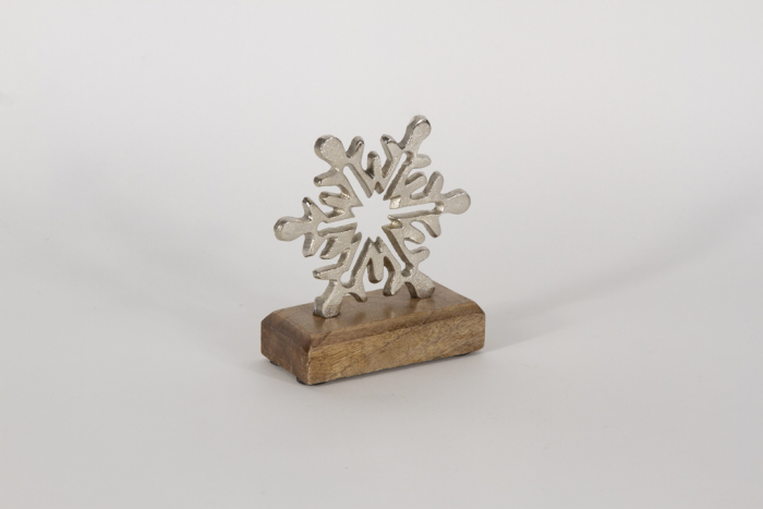Schneeflocke auf Sockel aus Metall 12 cm