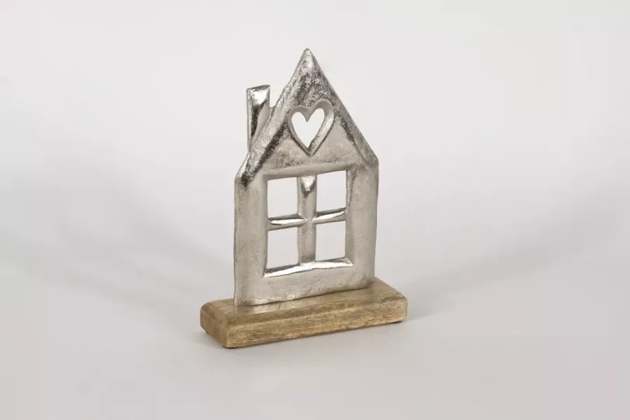 Preview: Elegantes Metallhaus auf stabilem Mangoholz-Sockel – Moderne Deko für dein Zuhause