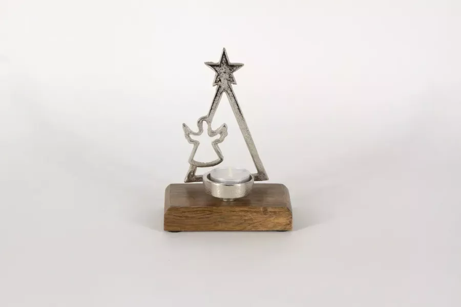 Preview: Teelichthalter Tannenbaum aus Metall Engel