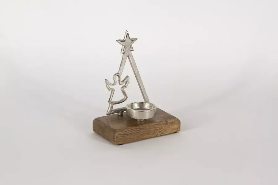 Preview: Teelichthalter Tannenbaum aus Metall Engel