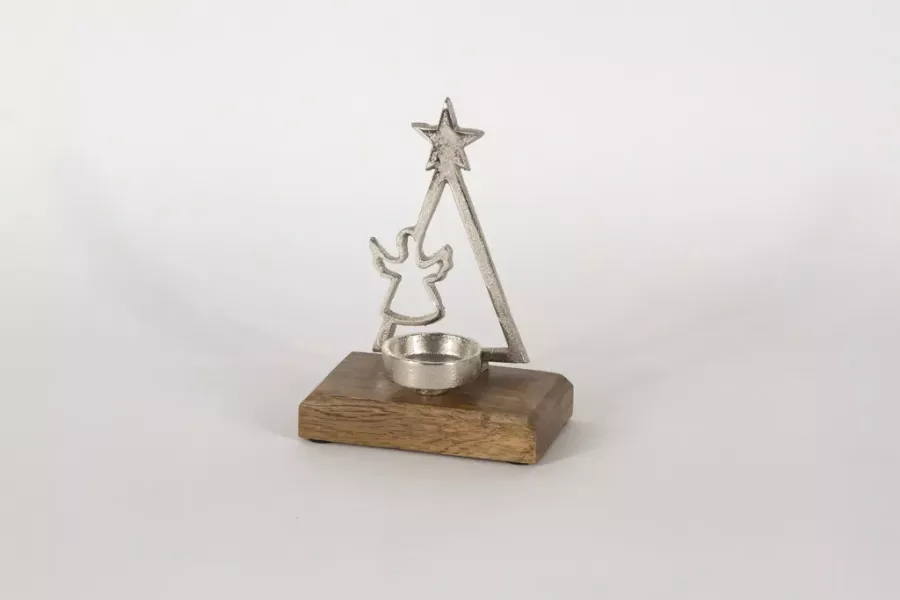 Preview: Teelichthalter Tannenbaum aus Metall Engel