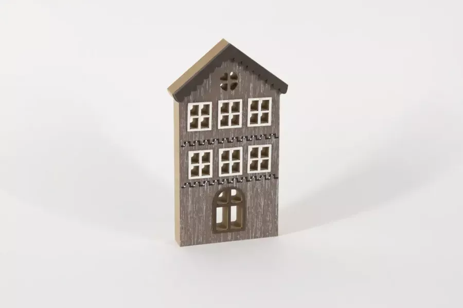 Preview: Haus aus MDF-Holz Braun 20 cm – Dekoratives Wohnaccessoire