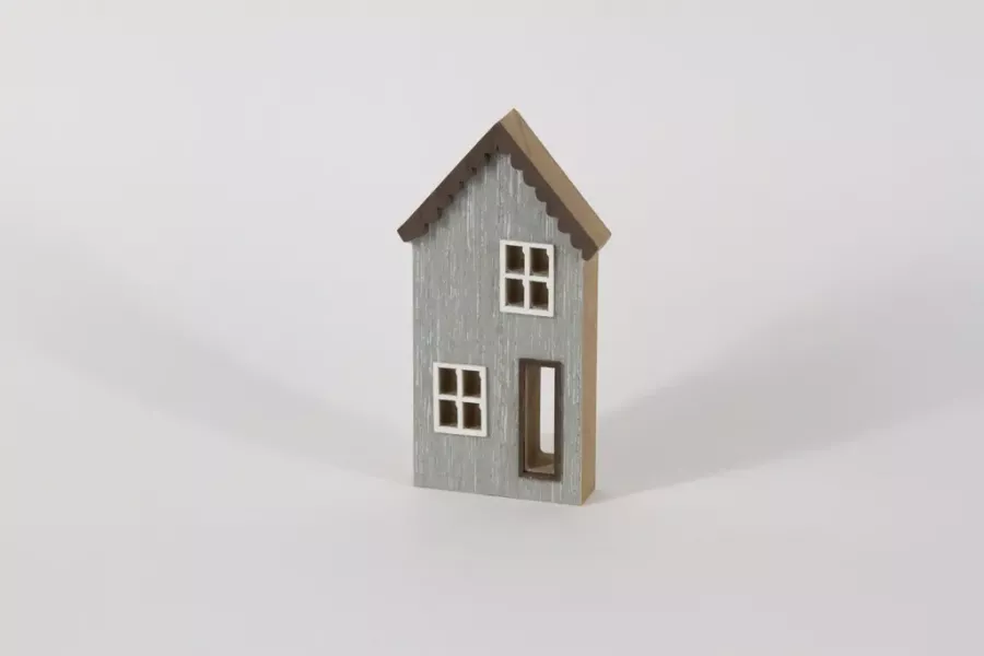 Preview: Dekoratives MDF‑Holzhaus 15 cm Hellgrau für moderne Einrichtung