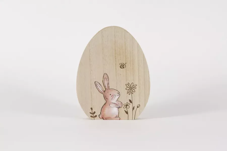 Preview: Ei aus Holz mit Hase - natur