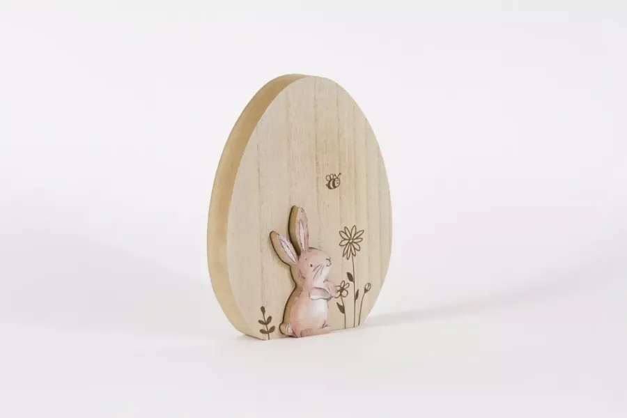 Preview: Ei aus Holz mit Hase - natur