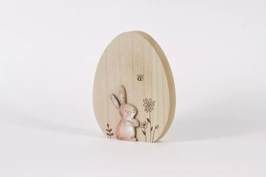 Preview: Ei aus Holz mit Hase - natur