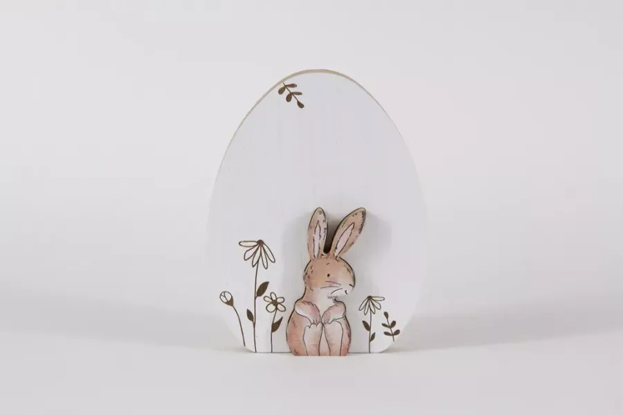 Preview: Ei aus Holz mit Hase weiss