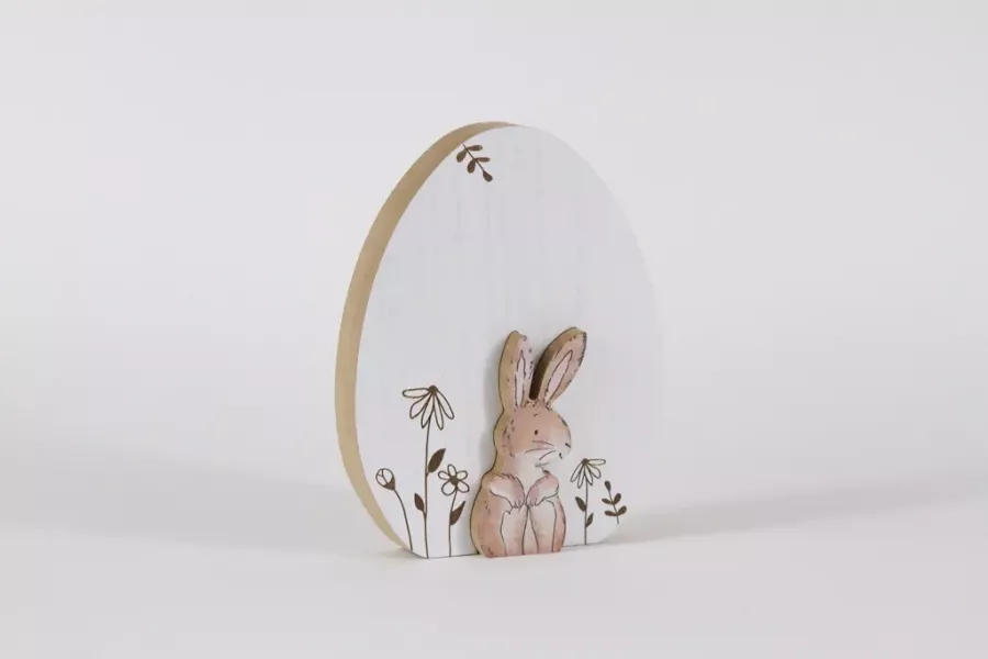 Preview: Ei aus Holz mit Hase weiss
