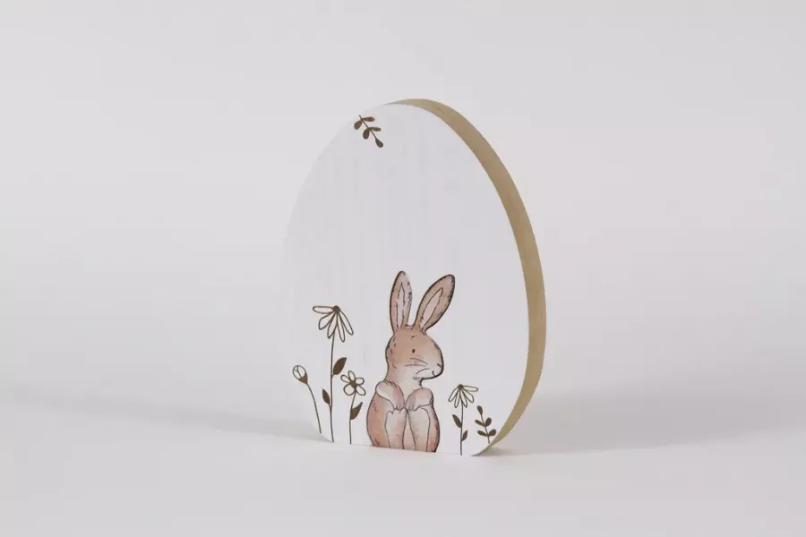 Preview: Ei aus Holz mit Hase weiss