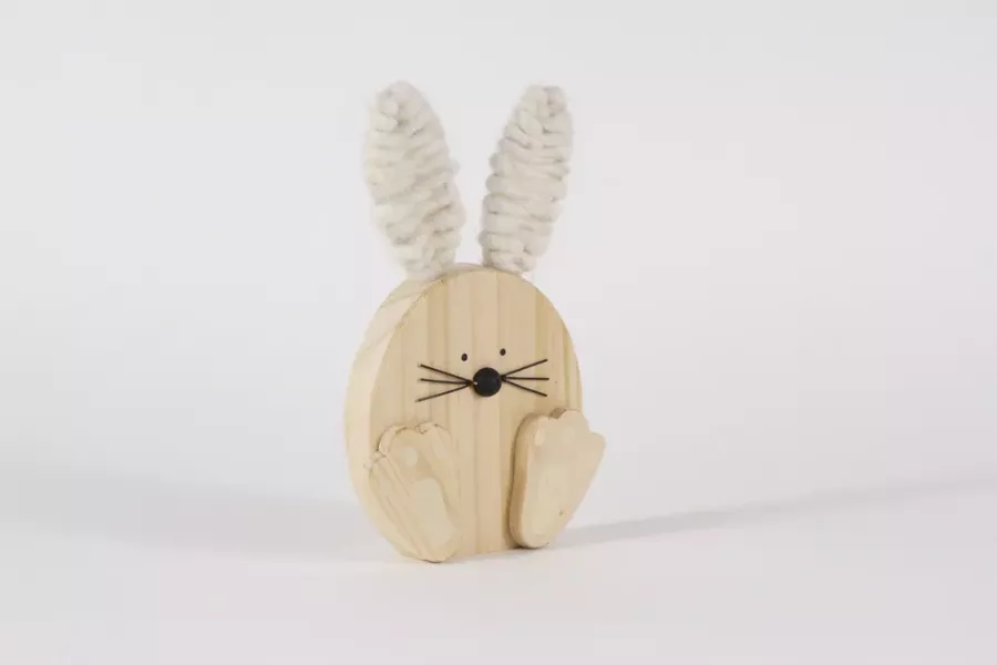 Preview: weisser Holz Hase natürliche Frühlingsdeko Geschenkidee