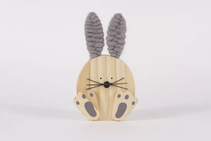 Preview: Holz Hase grau Kiefernholz Wohnaccessoire Frühling bestellen