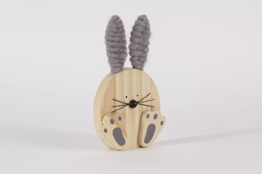 Preview: Hase aus Holz grau natürliche Dekoration Geschenkidee Ostern