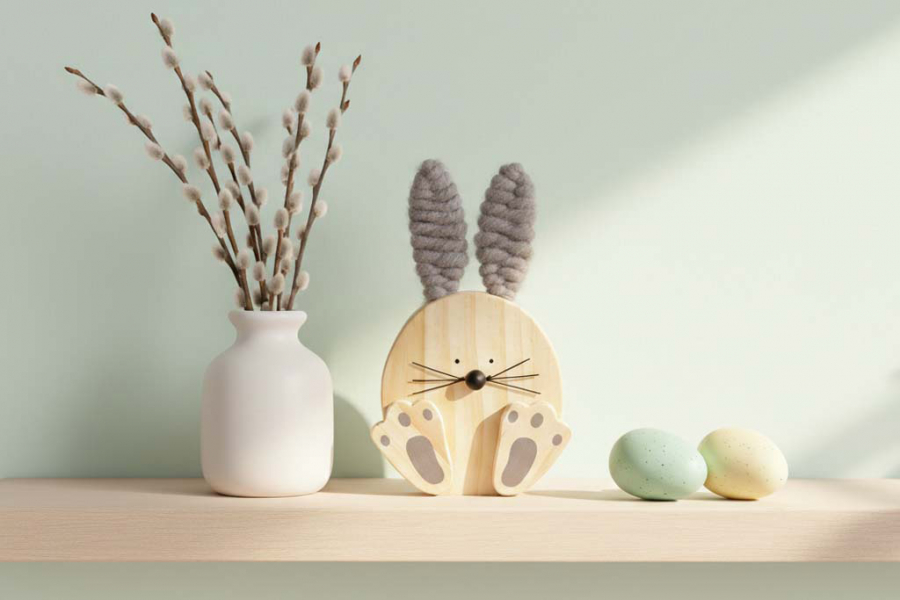 Preview: Hase aus Holz grau natürliche Dekoration Geschenkidee Ostern