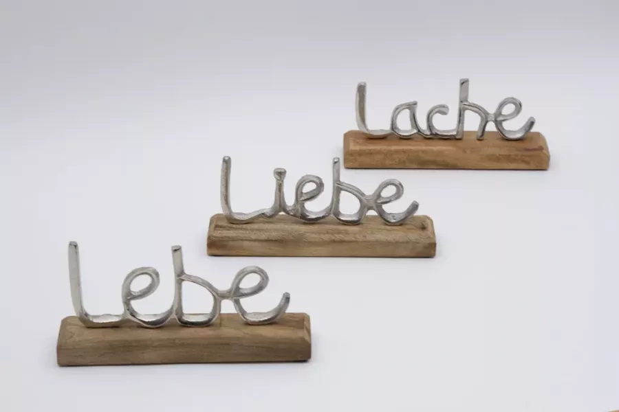 Preview: Dekorativer Schriftzug Lebe Liebe Lache in natürlichem Holzdesign
