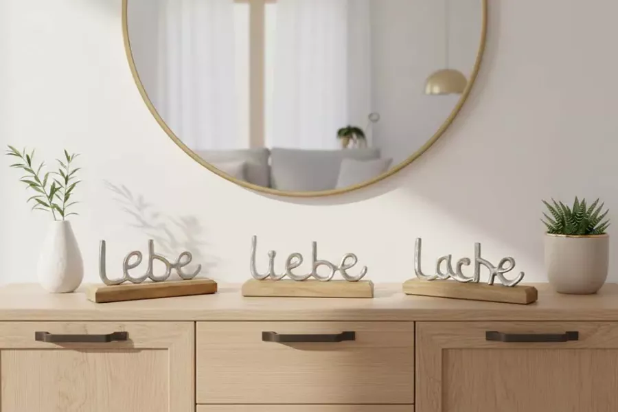 Schriftzug Lebe Liebe Lache 3er Set aus Holz