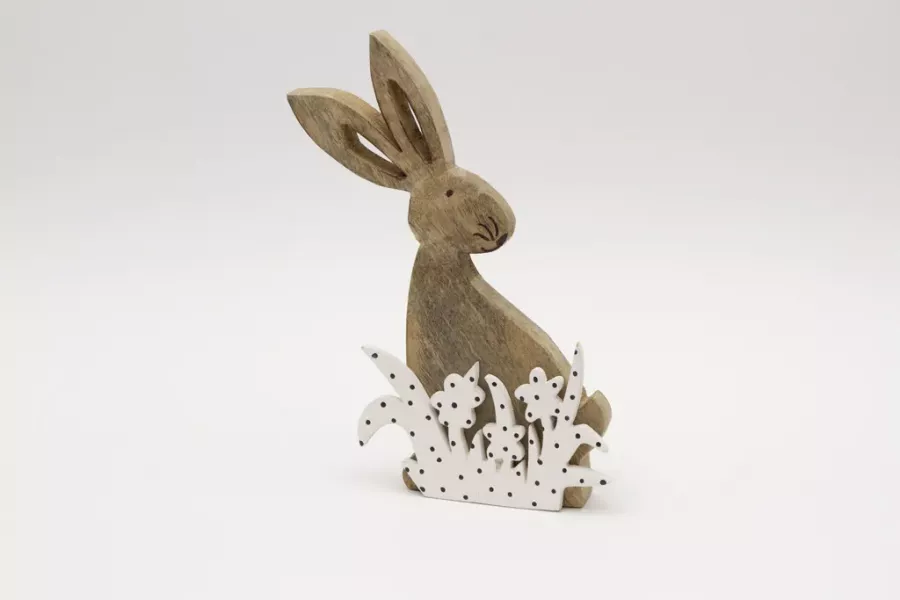Preview: Frühlingshase aus Mangoholz Blumendeko Geschenkidee für Zuhause