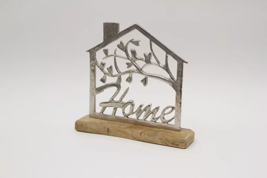 Preview: Modernes Haus aus Metall mit Schriftzug Home in schwarzer Farbe