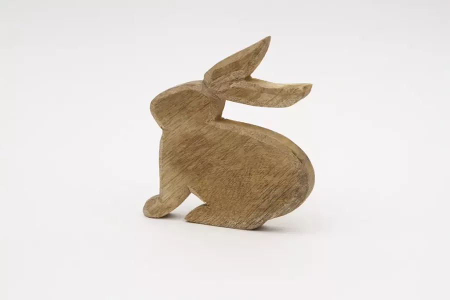Preview: rustikaler Hase aus Mangoholz Dekoplatte Regaldeko bestellen