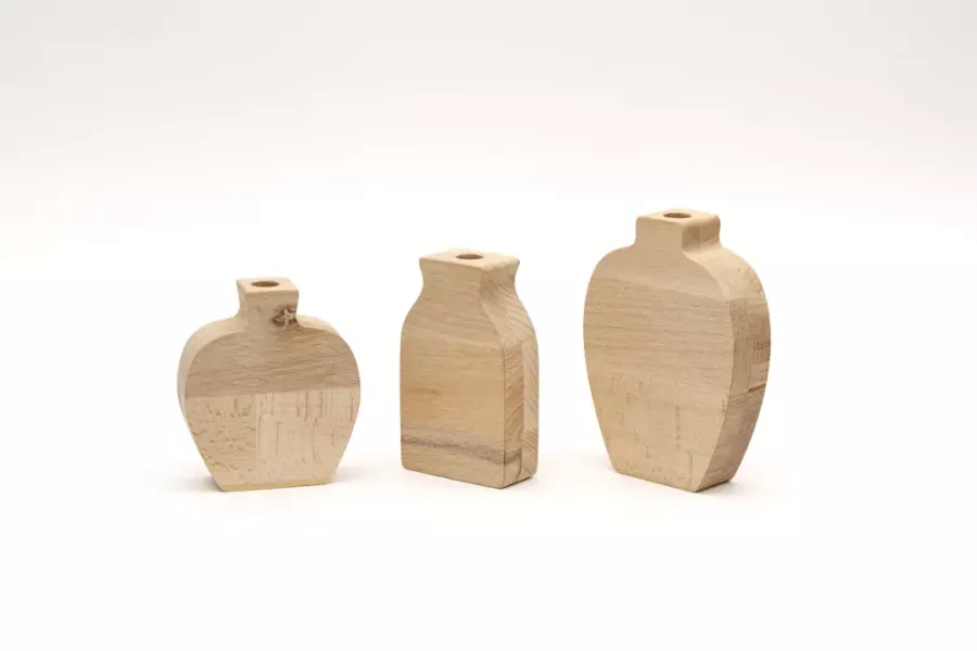 Preview: Trockenblumenvasen Holz Buche  3er Set