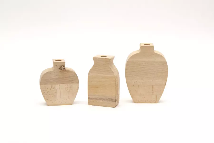 Natürliche Trockenblumenvasen aus Buche Holz 3er-Set kaufen