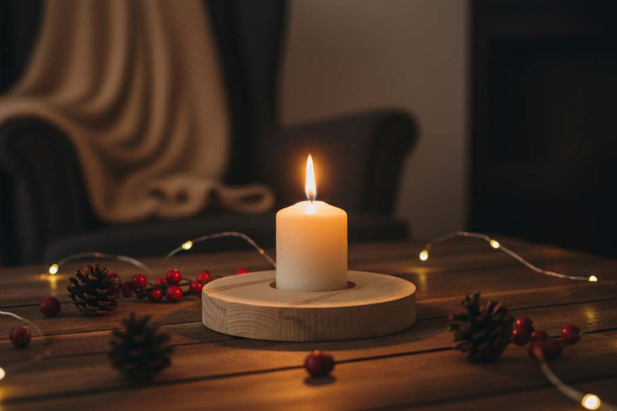 Preview: Kerzenbrett aus Holz Buche 18 cm – natürliche Tischdeko