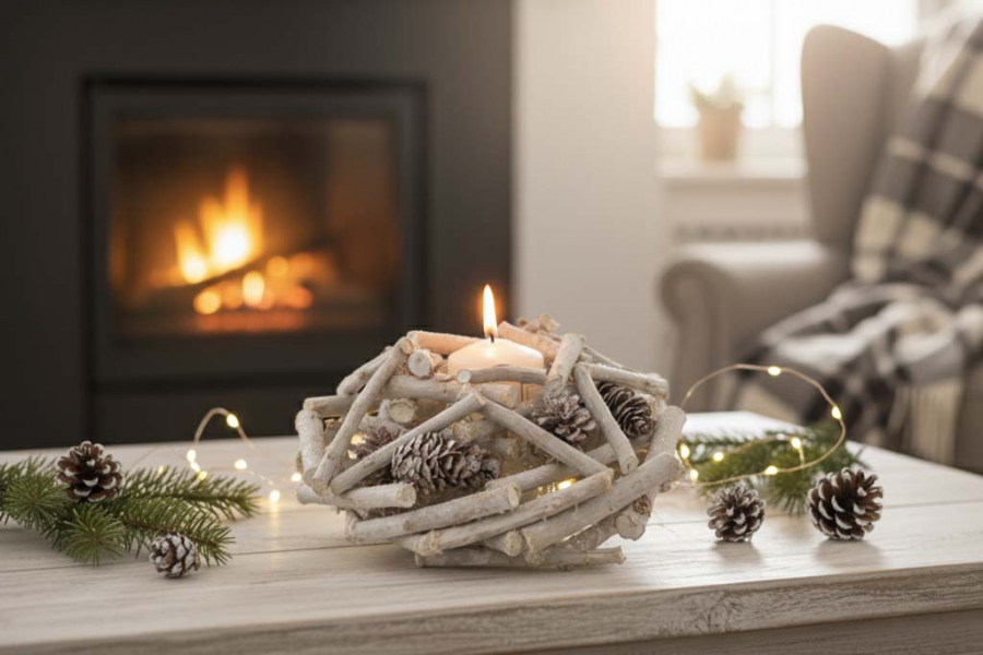 Preview: Teelichthalter Adventsgesteck 23 cm – festliche Weihnachtsdeko