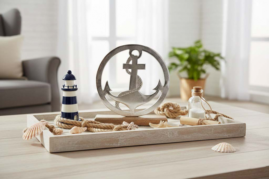 Preview: Anker auf Mangoholz Sockel – maritime Deko jetzt sichern