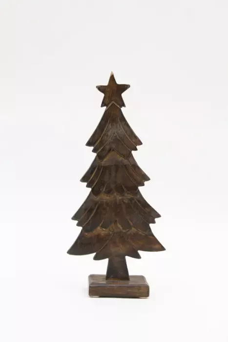 Preview: Tannenbaum aus Mangoholz braun – 32 cm hohe Weihnachtsdeko für festliche Atmosphäre