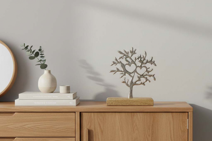 Preview: Moderner Baum aus Metall in Silber als stilvolles Dekoobjekt