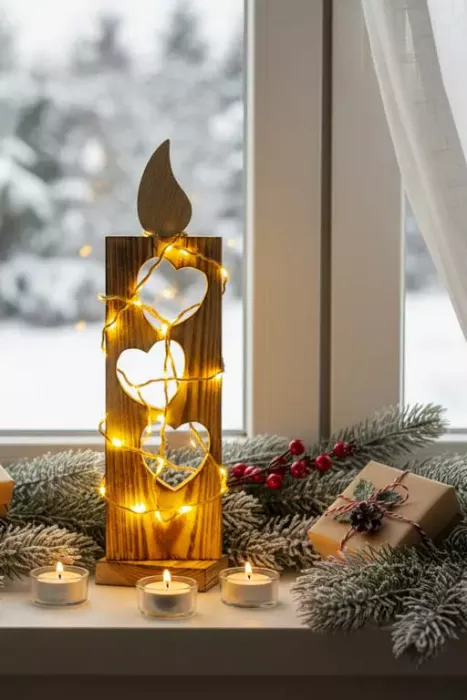 Holzkerze Herz LED - Altholz