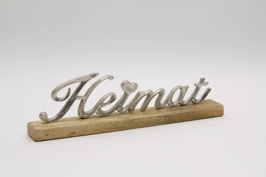 Preview: Eleganter Schriftzug Heimat aus Metall Silber als Tischdeko