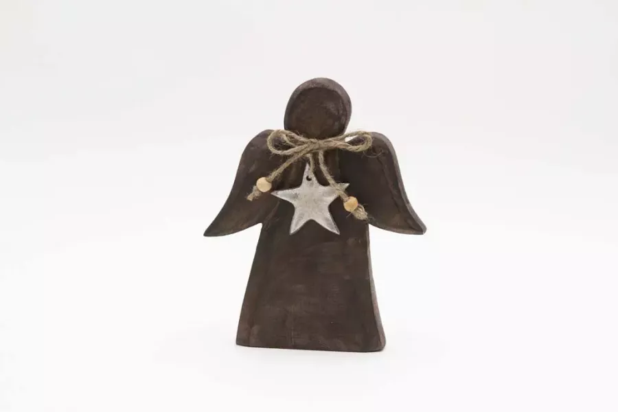 Preview: Weihnachtsdeko Engel aus Mangoholz braun – perfekte Deko für Ihr Zuhause