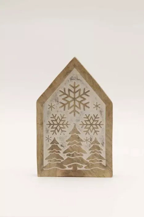 Preview: Haus aus Holz mit Schneeflocken-Motiv – Winterliche Dekoration
