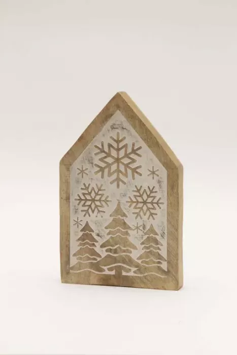 Preview: Winter- und Weihnachtsdeko Holzhaus mit Schneeflocke – jetzt kaufen