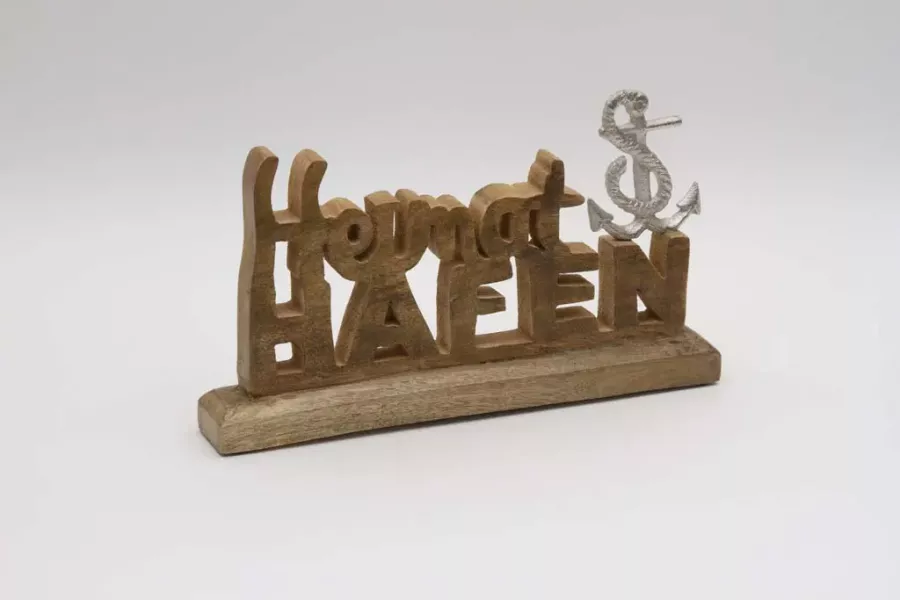 Preview: Holz-Metall Schriftzug Heimathafen – nordisches Flair für Zuhause, Wohnzimmer und Flur