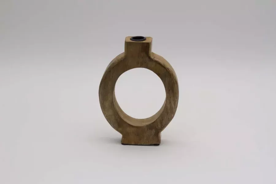 Preview: Runde Holzvase aus massivem Holz als moderne Dekoration für Wohnräume