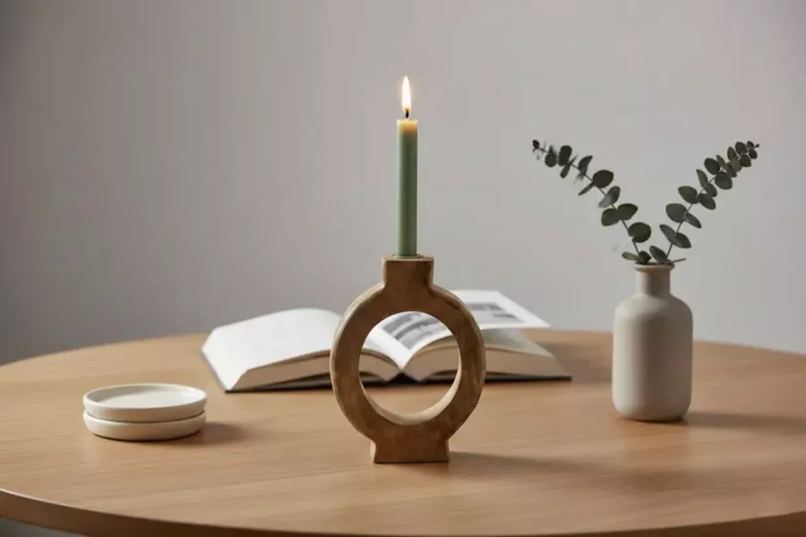 Dekorative Holzvase im Ringdesign für Tisch, Regal oder Sideboard