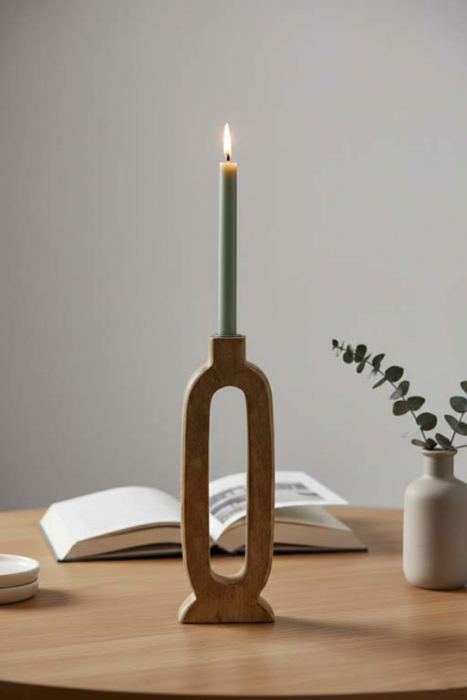 Preview: Moderner Holz Kerzenhalter aus Mangoholz als stilvolle Wohnraum-Deko entdecken
