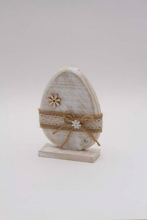 Preview: Dekoratives Osterei aus Holz weiß für Tisch und Regal – jetzt online kaufen